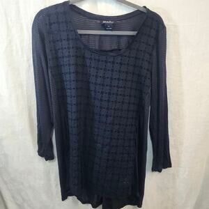 Lucky Brand Womens SZ 2X Navy Blue 3/4 Sleeve Mixed Material Lightweight  Shirt
